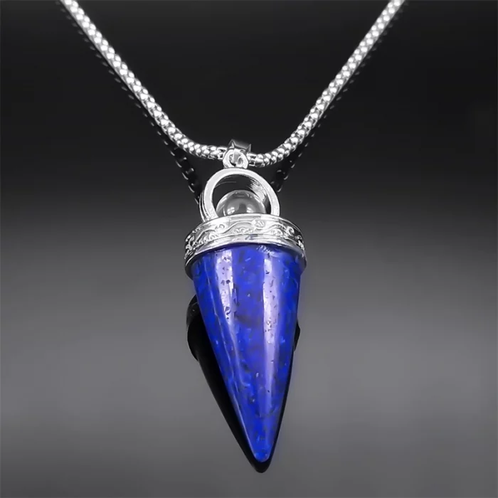Witch Ball Conical Blue Lapis Lazuli Stone Pendant Necklace Women Men Stainless Steel Wicca Pagan Chain Jewelry colier NZZZ372-1 - Image 4