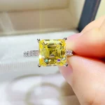 NKHOG Asscher Cut Moissanite Rings S925 Silver Square Yellow Diamond Women Men Luxury Wedding Band Jewelry Gifts GRA Certificate - Image 3