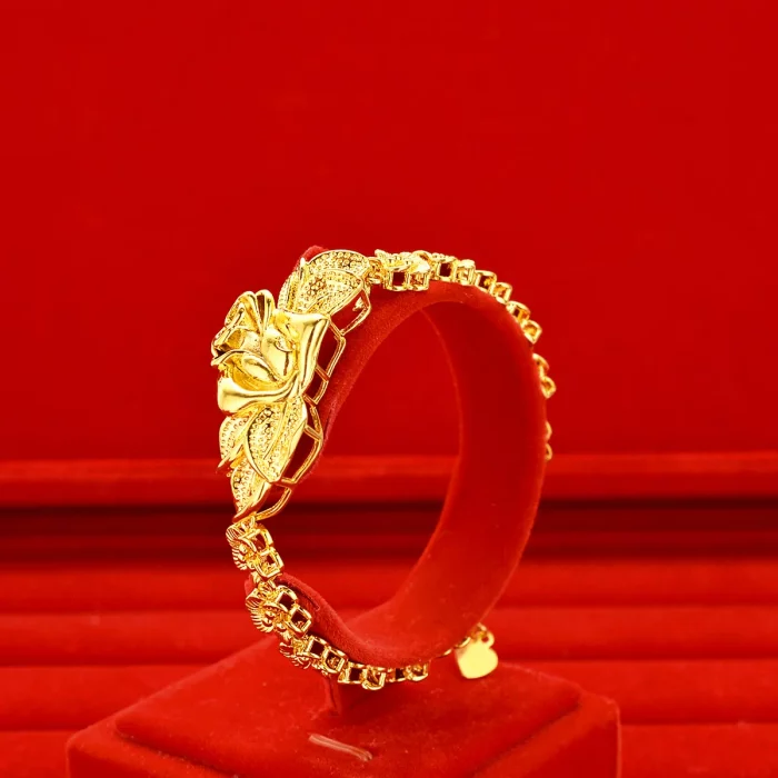 Luxury 24K 9999 Pure Gold Bracelet Women's Bracelet Flower Fashion Geometric Women's Personalized Watch Chain - Image 2