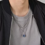 Vnox 15mm Square Pendant Necklace for Men, Gemetric Enamel Lapis Lazuli Stone Pendant with Box Chain, Simple Sport Neck Collar - Image 6