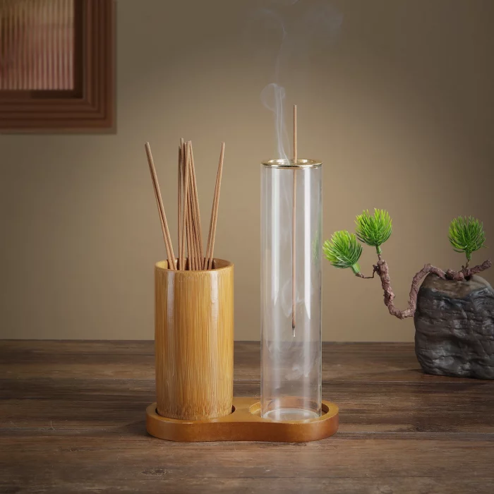 2 in 1 Incense Holder for Sticks Anti-Ash Flying Incense Burne with Glass Ash Catcher and Bamboo Incense Sticks Organizer - Image 2