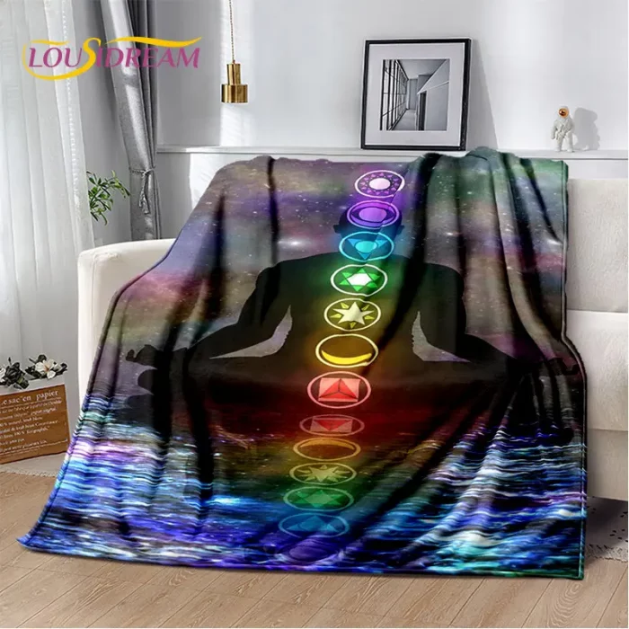 Rainbow 7 Chakra Mandala Bohemia Soft Plush Blanket,Flannel Blanket Throw Blanket for Living Room Bedroom Bed Sofa Picnic Cover - Image 2
