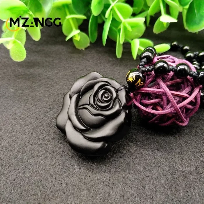 Obsidian Rose Pendant Personalized Black Rose Hand-carved Fashion Couple Rose Pendant High-grade Gifts - Image 3