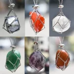 Stainless Steel Design Crystal Cage Keychain Holder Net Metal Chain Stone Collecting Holder Adjustable Pendant Jewelry