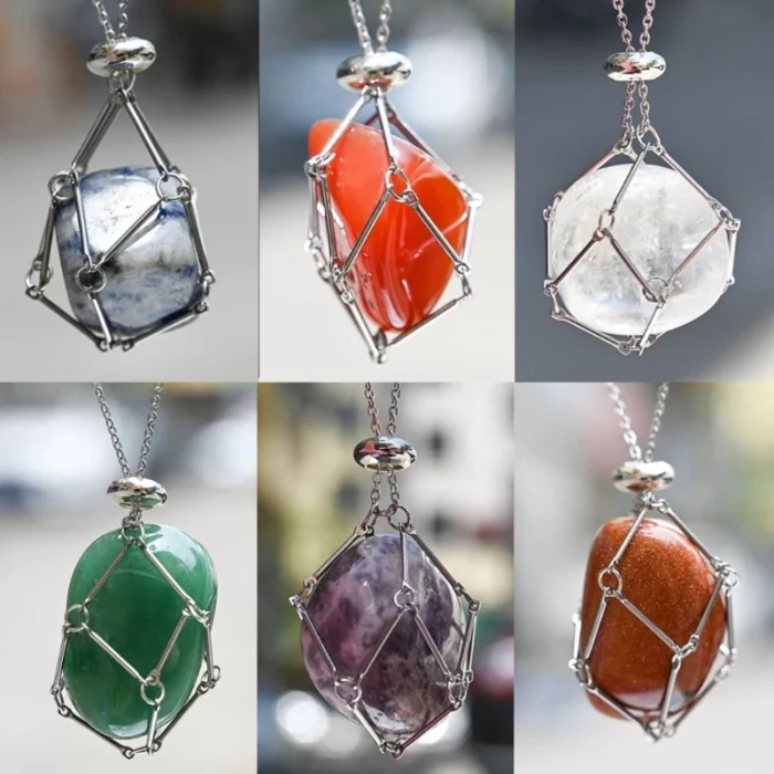 Stainless Steel Design Crystal Cage Keychain Holder Net Metal Chain Stone Collecting Holder Adjustable Pendant Jewelry - Image 3