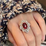 Fashion Drop Pendant Pear-shaped Zirconia Ring 925 Stamp High Quality Jewellery Imitation Natural Pigeon Blood Ruby Oval Ring - Image 5
