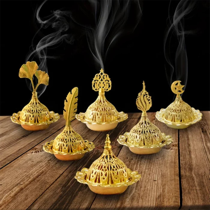 Retro Copper Mini Crown Hollow Out Incense Stick Burner Holder Golden Arab Burner Catcher Home Decoration Sandalwood Censer - Image 3