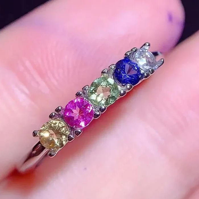 Natural Sapphire Ring with Colorful Natural Citrine and Topaz Peridot and Silver 925 Ring for Women Daily Wear - Image 2