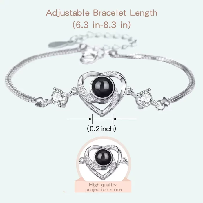 Custom Photo Projection Bracelet Heart Zircona Pendant Stainless Steel Couple DIY Picture Inside Bracelet For Women Jewelry - Image 3
