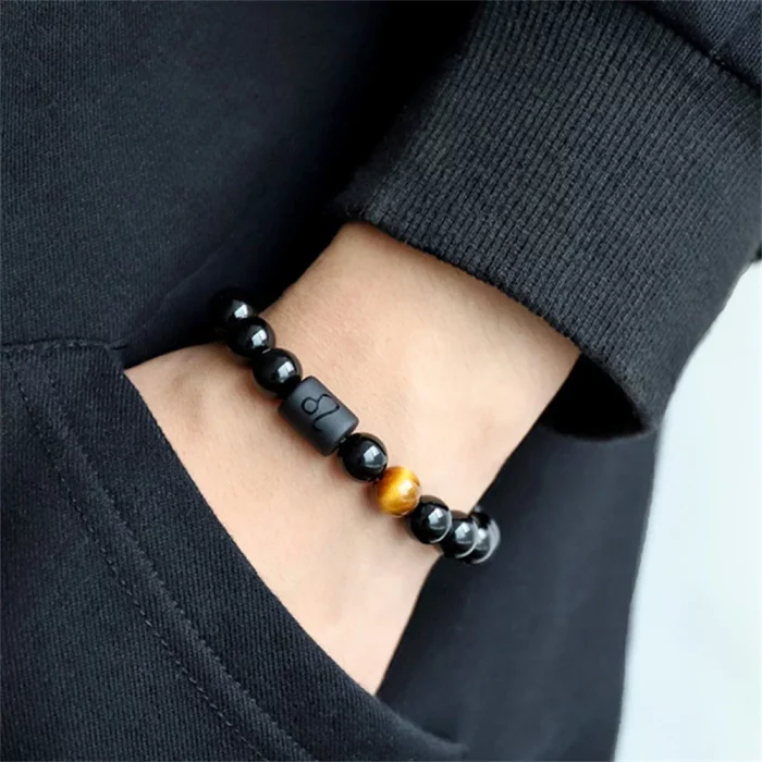 12 Zodiac Sign Obsidian Bracelet For Women Men Fashion Natural Black Agate Stone Elastic Bead Bracelet Bangles Birthday Jewelry - Image 5