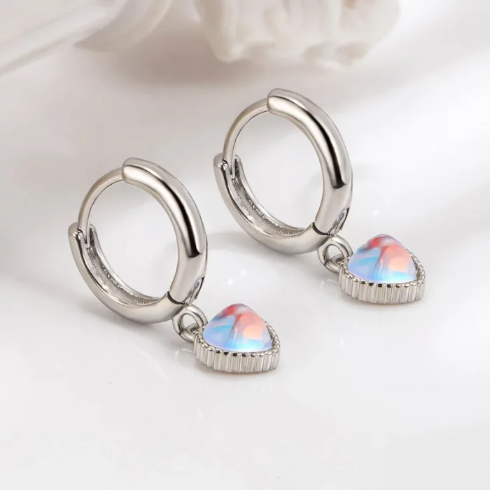 925 Sterling Silver Moonstone Heart Crystals Stud Earrings For Women Elegant Luxury Jewelry Accessories Wholesale Jewellery - Image 3