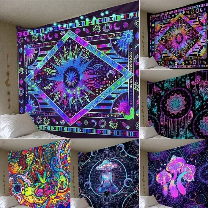 Psychedelic Dreamcatcher Moon Feather Tapestry Hippie Large Bohemian Mandala Tapestries Wall Cloth Carpet Ceiling Room Decor - Image 2