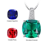 JewelryPalace Simulated Nano Green Emerald Created Ruby 925 Sterling Silver Pendant Necklace Women Gemstone Solitaire No Chain - Image 7