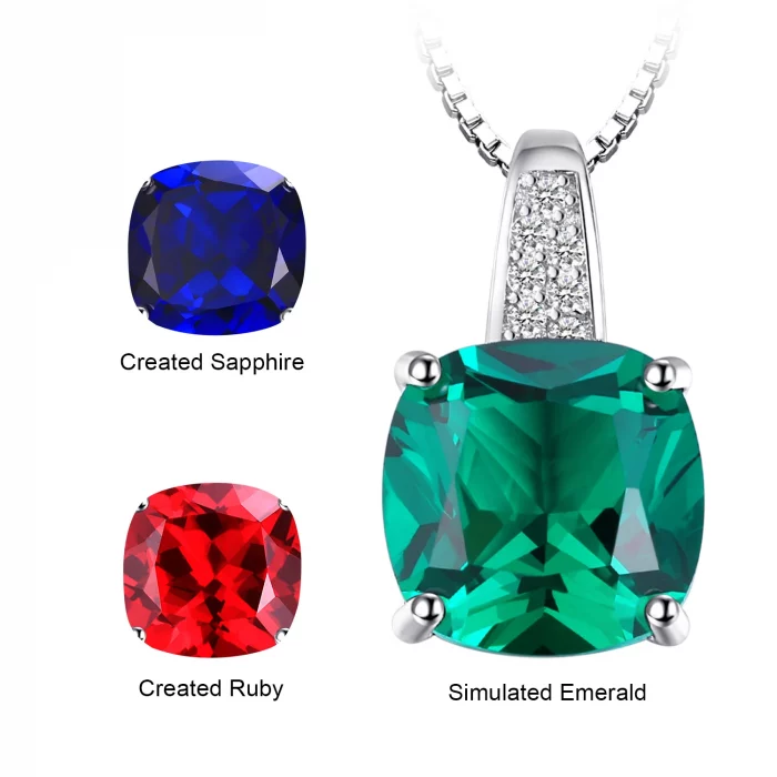 JewelryPalace Simulated Nano Green Emerald Created Ruby 925 Sterling Silver Pendant Necklace Women Gemstone Solitaire No Chain - Image 7