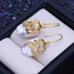 FENASY Natural Freshwater Big Baroque Pearl 18K Gold Plated Drop Earrings For Women Fashion Party Wedding Jewelry Birthday Gift - Image 3