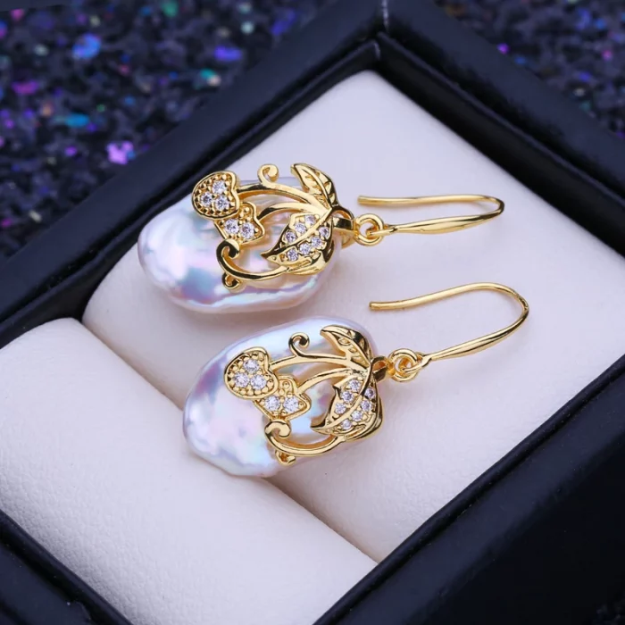FENASY Natural Freshwater Big Baroque Pearl 18K Gold Plated Drop Earrings For Women Fashion Party Wedding Jewelry Birthday Gift - Image 3