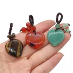 Rose Quartz Opal Agate Natural Stone Heart-Shaped Key Ring Aural Polishing Car Key Bag Decorative Pendant Gift - Image 4