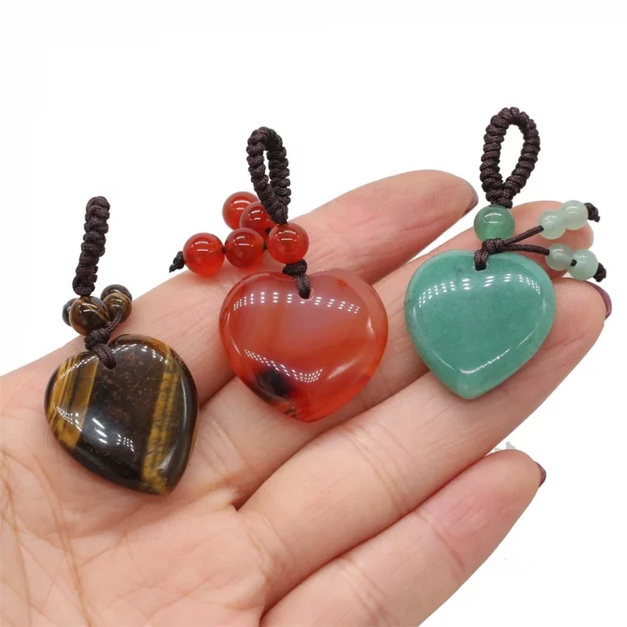 Rose Quartz Opal Agate Natural Stone Heart-Shaped Key Ring Aural Polishing Car Key Bag Decorative Pendant Gift - Image 4