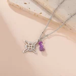 Skyrim Purple Crystal Witch Knot Pendant Necklace Women Stainless Steel Beads Chain Vintage Amulet Witchcraft Jewelry Gift - Image 5