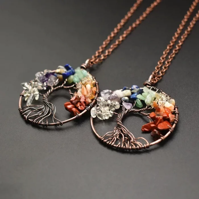 Natural Tree of Life Necklace 7 Chakra Crystal Stone Pendant Handmade Healing Colour Quartz Wedding Jewelry for Women Necklace - Image 4