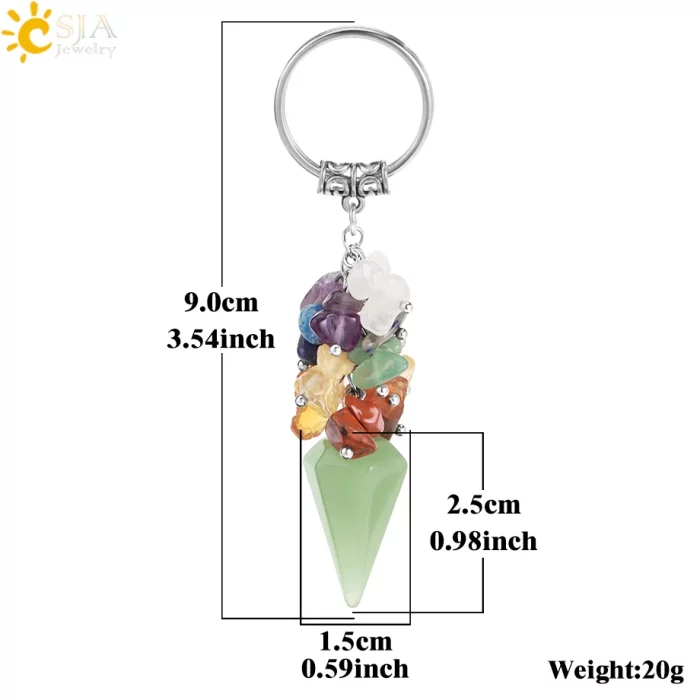 CSJA Meditation 7 Chakra Crystal Keychain Natural Stone Cone Pendant Stainless Steel Ring Holder Card Accessories Jewelry H342 - Image 7