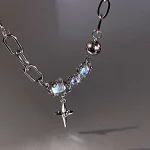JWER Trendy Bling Moonstone Star Cross Pendant Necklace for Women Punk Hip Hop Star Chain CrystalNecklace Party Y2K Jewelry Gift - Image 2