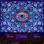 Blacklight Eyes Tapestry Boho Mandala Black Light Tapestries Hippie UV Reactive Wall Tapestry Trippy Abstract Tapestry For Room - Image 3