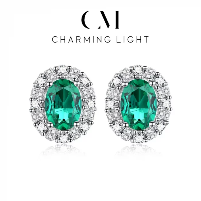 CHARMING Elegant Oval Cutting Created Emerald Gemstone Stud Earrings 925 Sterling Silver for Women Fine Party Jewelry New 2025 - Image 2
