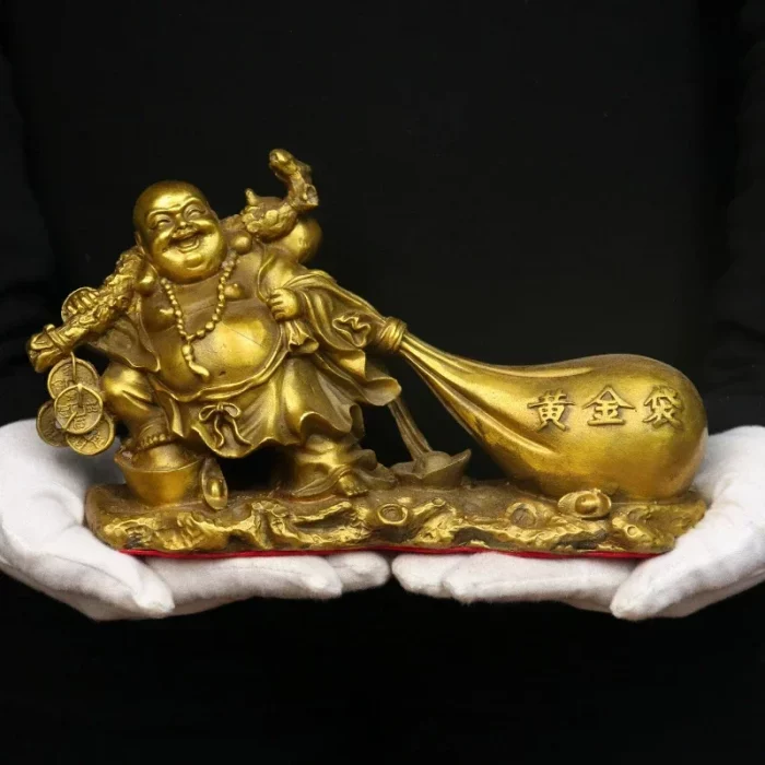 Lucky Copper Big Belly Laughing Buddha Maitreya Buddha Statue Ornament Opening Gift - Image 3