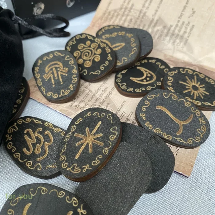 Wood Runes Stone Set Witches Rune Set 14 PCS Engraved Rune Symbol for Divination - Image 5