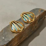 Uworld Holiday Ocean Shell Colored Abalone Shell Earrings 18K Gold Color Plated Stainless Steel Hollow Shell Earrings Women's Ac - Image 6