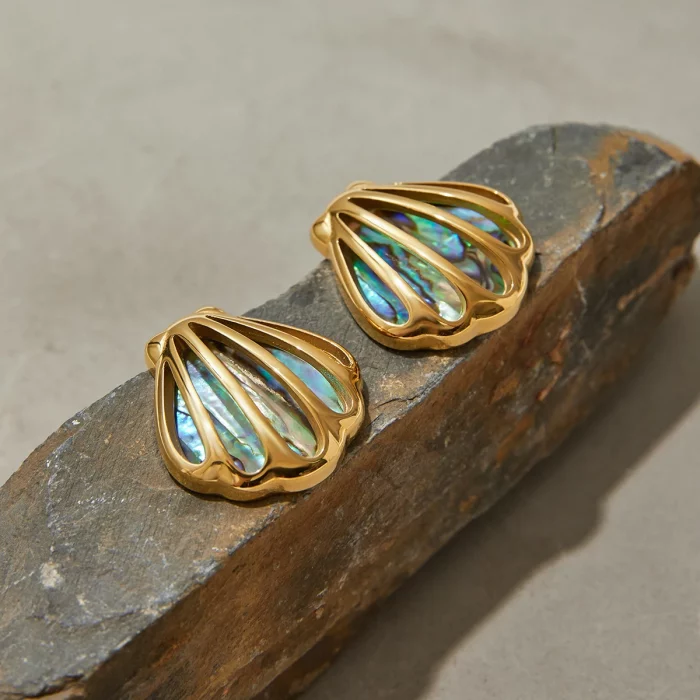 Uworld Holiday Ocean Shell Colored Abalone Shell Earrings 18K Gold Color Plated Stainless Steel Hollow Shell Earrings Women's Ac - Image 6