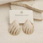 Light luxury colored shell stripe dripping oil metal earrings, high-quality waterproof jewelry a gift of earrings for girlfriend - Image 6