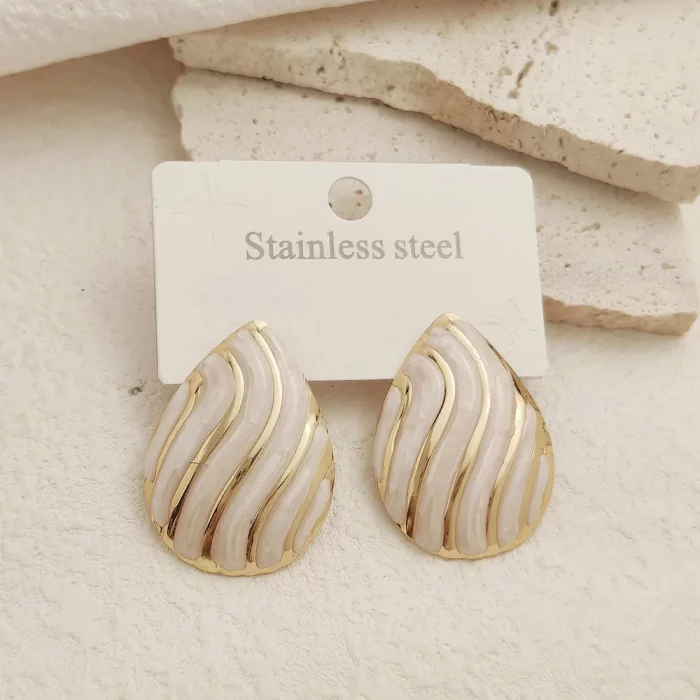 Light luxury colored shell stripe dripping oil metal earrings, high-quality waterproof jewelry a gift of earrings for girlfriend - Image 6