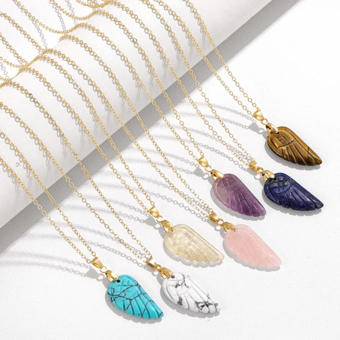 Lapis Lazuli Stone Wing Pendent Necklace Natural Stone Citrines Amethysts Quartzs Gold Color Chain Necklace Jewelry Gift - Image 5