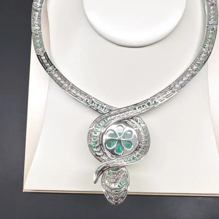 Europe America Style Necklace Women Lady Inlay Green Cubic Zircon Synthetic Emerald Snake Snakelike Choker - Image 7