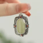 silver 925 Vintage Natural Hotan Jade Green Sachet Pendant Can Be Opened Necklace Light luxury ethnic style Banquet Jewelry - Image 2