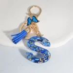 Fashion Blue Glazed Stone A To Z Letter Keychain 26 Initials Alphabet Butterfly Tassel Pendant Car Key Chain Women Jewelry GIfts - Image 6