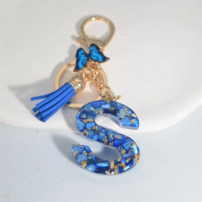 Fashion Blue Glazed Stone A To Z Letter Keychain 26 Initials Alphabet Butterfly Tassel Pendant Car Key Chain Women Jewelry GIfts - Image 6