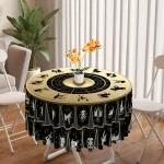 1 Piece Tarot Circular Tablecloth Waterproof Color Terrace Dining Table Cover Multi-purpose Towel 63 inch Black Gold Tableclot - Image 4