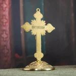 HTISOK Orthodox Church Cross Zinc Alloy Gold Plated Jesus Crucifix Cross Christian Decor With Base Religious Craft Gift With Box - Image 7