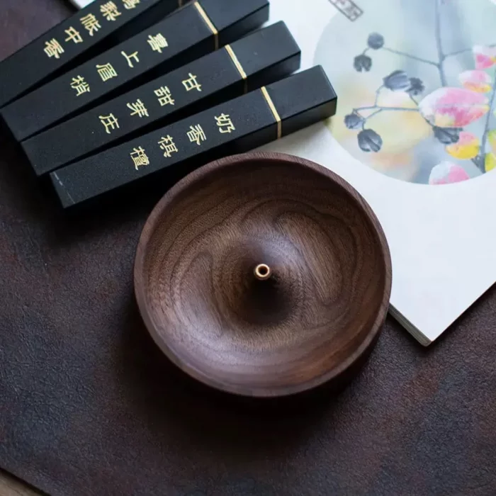 North American Black Walnut Solid Wood Incense Stick Handmade Tea Ceremony Round Incense Burner Agarwood Tray Holder - Image 4