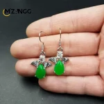 Original Natural Green Jade Earrings 925 Silver Inlaid Jadeite Ear Line Beautiful Exquisite Fashion Ladies Jewelry Mascot Gift - Image 3