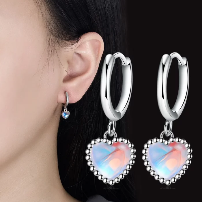 925 Sterling Silver Moonstone Heart Crystals Stud Earrings For Women Elegant Luxury Jewelry Accessories Wholesale Jewellery - Image 4