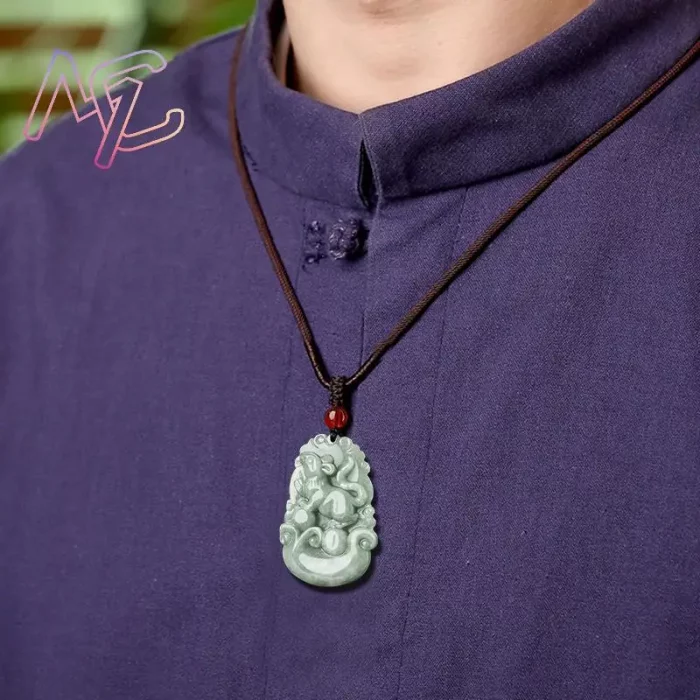 Green Myanmar Jadeite Chinese Zodiac Pendant Designer Real Jade Charm Gemstone Talismans Carved Amulet Necklace Luxury - Image 3