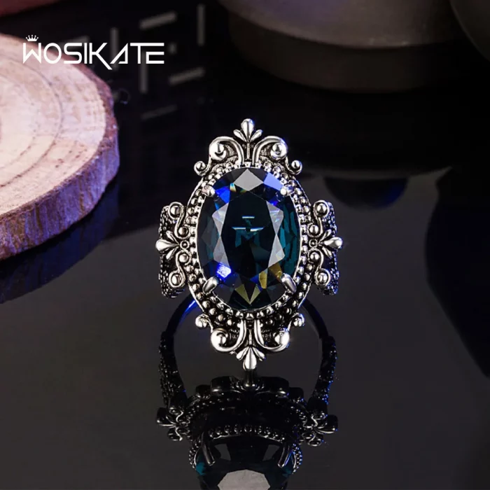 WOSIKATE Vintage 925 Sterling Silver Ring For Women Wedding Jewelry With Oval Sapphire Gemstones Female Fine Jewelry Party Gifts - Image 2