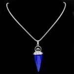 Witch Ball Conical Blue Lapis Lazuli Stone Pendant Necklace Women Men Stainless Steel Wicca Pagan Chain Jewelry colier NZZZ372-1 - Image 3