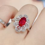 Fashion Drop Pendant Pear-shaped Zirconia Ring 925 Stamp High Quality Jewellery Imitation Natural Pigeon Blood Ruby Oval Ring - Image 8