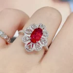 Fashion Drop Pendant Pear-shaped Zirconia Ring 925 Stamp High Quality Jewellery Imitation Natural Pigeon Blood Ruby Oval Ring