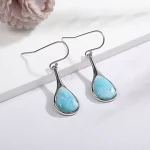 New Fashion Women Streamlined Long 925 Sterling Silver Jewelry Girl Natural Precious Larimar Earrings - Image 5